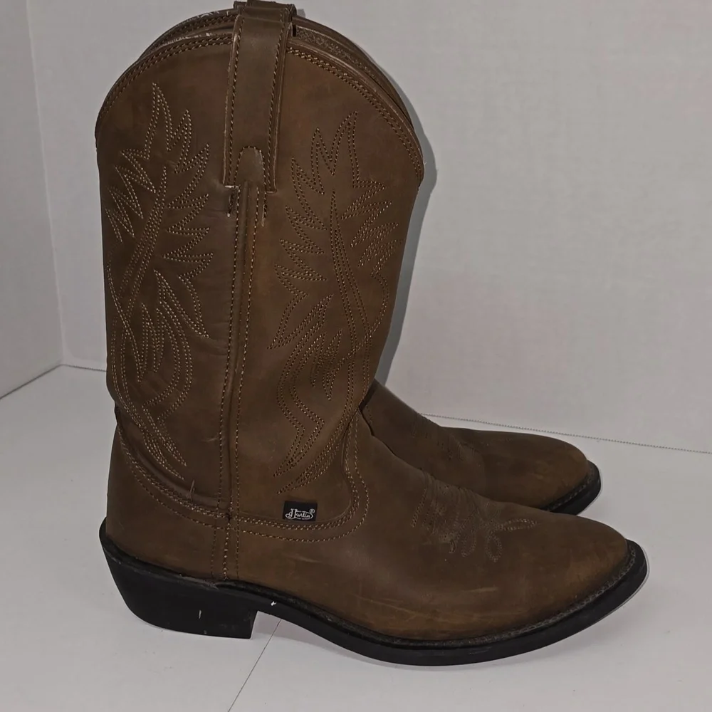 Justin Men's Brown Cowboy Boots Size 9.5D Style JB1100 - Picture 4 of 15